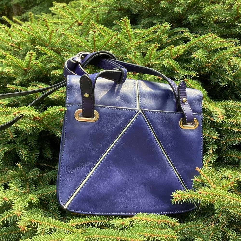 Pour La Victoire Blue/Purple Leather Flap Top Crossbody Handbag - Picture 2 of 6